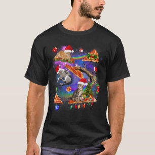 Grappig kerstgalaxkat in ruimte-kat rond piz t-shirt