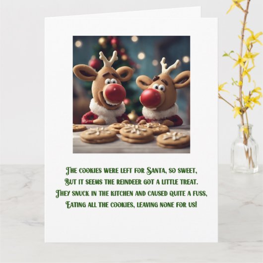 Grappig kerstgedicht Schattige kerstrendier Kaart (Gele Bloem)