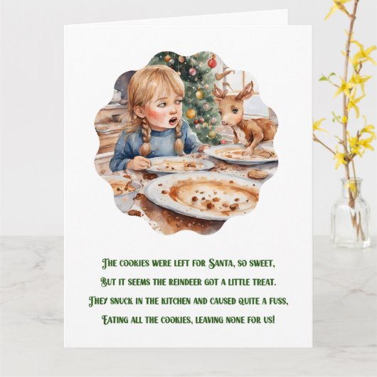 Grappig kerstgedicht Schattige kerstrendier Kaart (Gele Bloem)