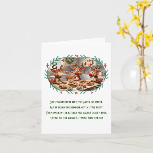 Grappig kerstgedicht Schattige kerstrendier Kaart (Gele Bloem)