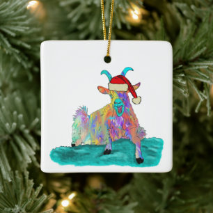Grappig kerstgeit Colorful geschreeuw Keramisch Ornament