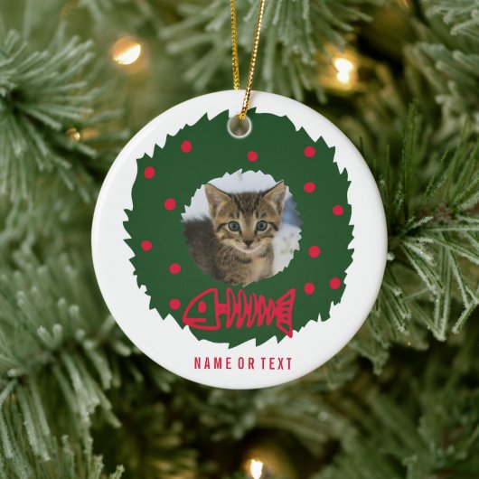 Grappig kerstgeschut met de foto van je kat keramisch ornament (Boom)
