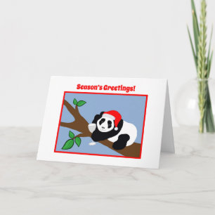 Grappig kerstkaarten Panda Beer Santa met wijn Feestdagen Kaart