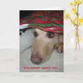 Grappig kerstkaartje, hond die naar de kerstman ki kaart (Gele Bloem)