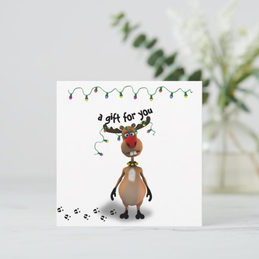 Grappig kerstkaartje met rode neus rendierenkaart (Staand voorkant)