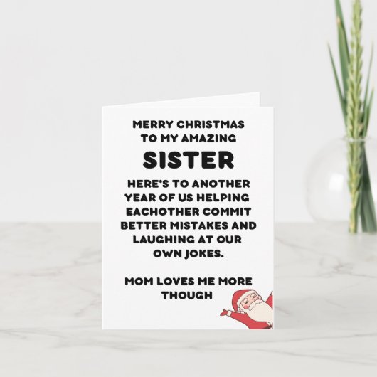 Grappig kerstkaartje voor zuster kaart (Voorkant)