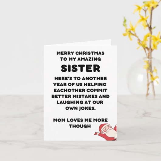 Grappig kerstkaartje voor zuster kaart (Gele Bloem)