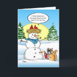 Grappig kerstkaartjes | Tabby Cat Holiday Greep Feestdagen Kaart<br><div class="desc">Wil je graag gepersonaliseerde, grappige kerstkaarten naar vrienden en familie sturen? Hier is een grappig tafeltje met een kattefeestkaart met een unieke illustratie van Raphaela Wilson. De oorspronkelijke tekening toont twee rode kardinaalvogels in een nest boven Frosty the sneeuwmans hoofd. Geen zorgen over de voorspelling die morgen zonnig is, als...</div>