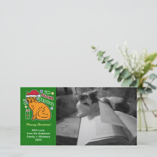 Grappig kerstkaartjes voor kerstkattenleuf feestdagenkaart (Staand voorkant)