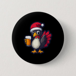 Grappig Kerstkalkoen Dier met Beer Comic Ronde Button 5,7 Cm