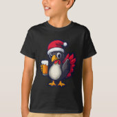 Grappig Kerstkalkoen Dier met Beer Comic T-shirt (Voorkant)