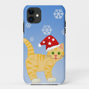 Grappig kerstkat gele sneeuwvlokken Case-Mate iPhone case