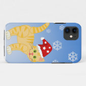 Grappig kerstkat gele sneeuwvlokken Case-Mate iPhone case (Achterkant (horizontaal))
