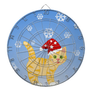 Grappig kerstkat gele sneeuwvlokken dartbord