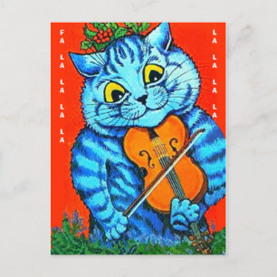 Grappig kerstkat Holly en Violin Fal-La-La-La-La-L Briefkaart