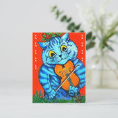 Grappig kerstkat Holly en Violin Fal-La-La-La-La-L Briefkaart (Staand voorkant)