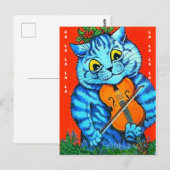 Grappig kerstkat Holly en Violin Fal-La-La-La-La-L Briefkaart (Voorkant / Achterkant)