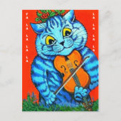 Grappig kerstkat Holly en Violin Fal-La-La-La-La-L Briefkaart (Voorkant)