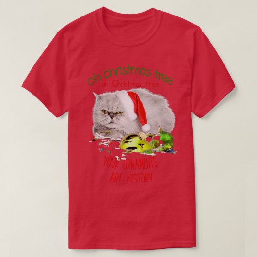 Grappig kerstkat met kerstboom t-shirt (Design voorkant)