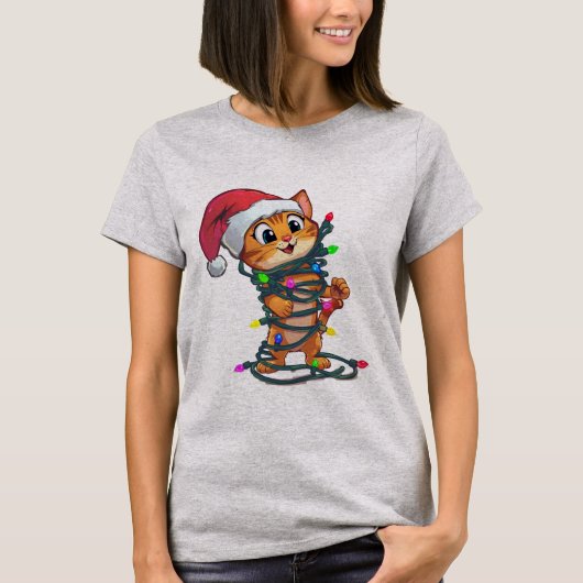  Grappig Kerstkat T-shirt | Lief Kerstcadeau  (Voorkant)