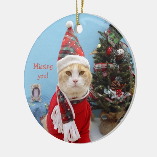 Grappig kerstkat "Vermist je!" Keramisch Ornament (Links)