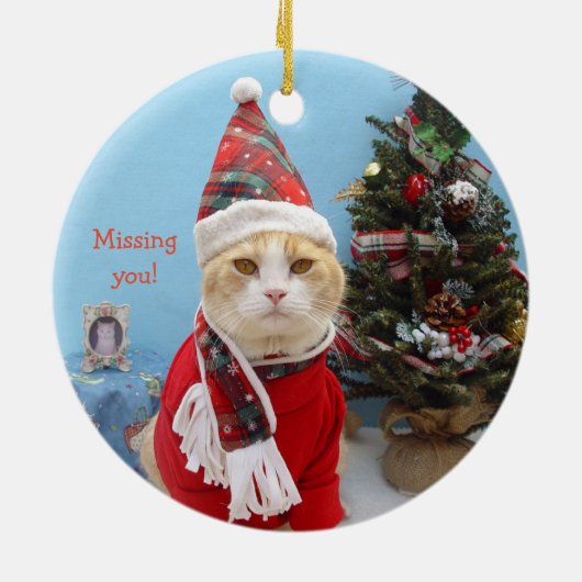 Grappig kerstkat "Vermist je!" Keramisch Ornament (Achterkant)