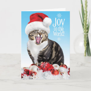 Grappig kerstkat zingen - Joy to the World Feestdagen Kaart