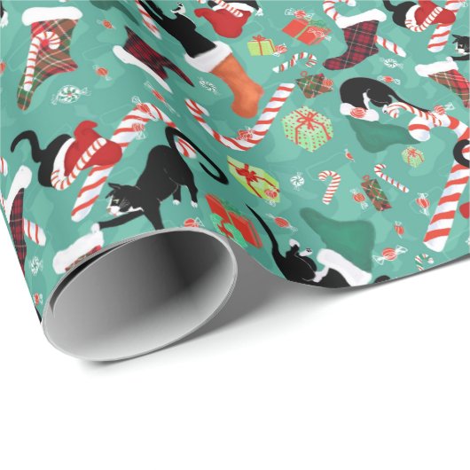 Grappig kerstkatten en kousen cadeaupapier (Rol Hoek)