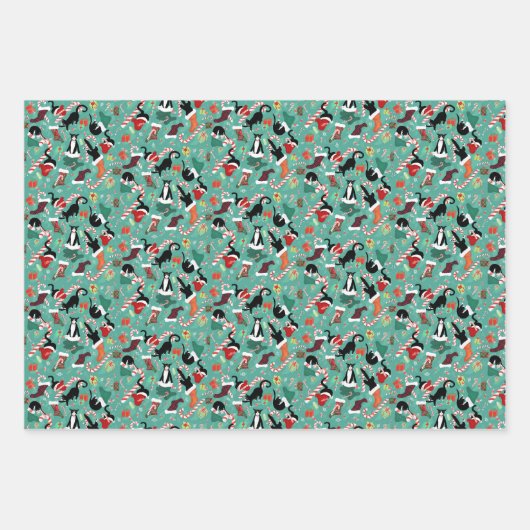 Grappig kerstkatten en kousen inpakpapier vel (Voorkant)