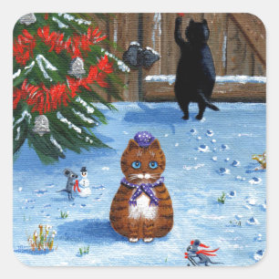 Grappig kerstkatten en muizenschepsels vierkante sticker