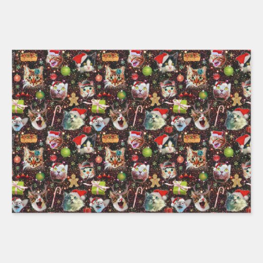 Grappig kerstkatten in de ruimte | met aangepaste  inpakpapier vel (Voorkant)