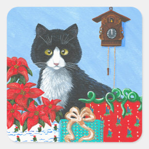 Grappig kerstkatten vierkante sticker