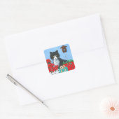 Grappig kerstkatten vierkante sticker (Envelop)
