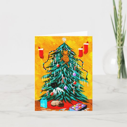 Grappig kerstkattenboomcreatie feestdagen kaart (Voorkant)