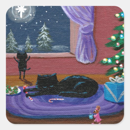 Grappig kerstkattenboomcreatie vierkante sticker (Voorkant)