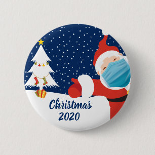 Grappig kerstkerstkerstfeest in het gezichtsmasker ronde button 5,7 cm