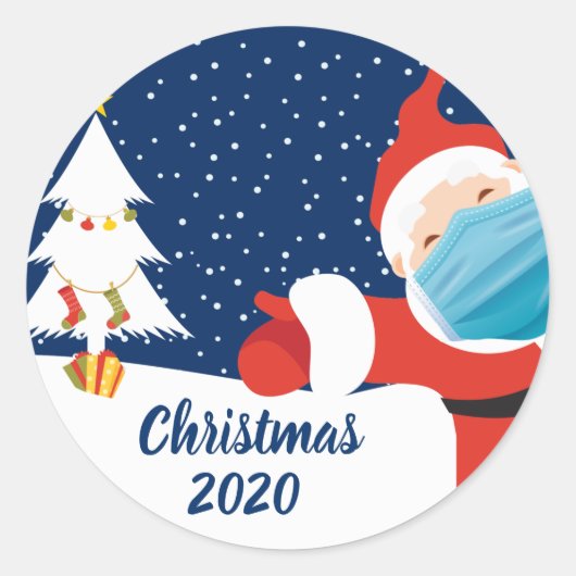 Grappig kerstkerstkerstkerstbedekking in Face Mask Ronde Sticker (Voorkant)
