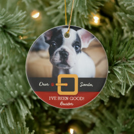 Grappig kerstkerstkerstkerstkerstfoto's en naam op keramisch ornament