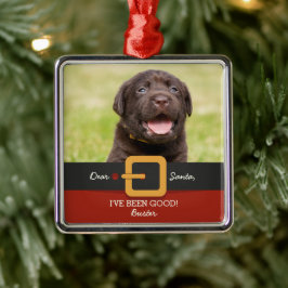 Grappig kerstkerstkerstkerstkerstfoto's en naam op metalen ornament