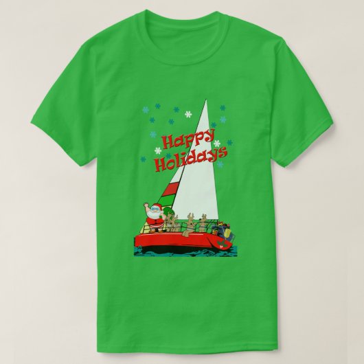 Grappig kerstkerstkerstkerstman in de zeilboot t-shirt (Design voorkant)