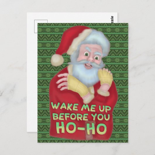 Grappig kerstkerstkerstman-Humor, word me wakker Briefkaart (Voorkant / Achterkant)