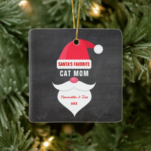 Grappig kerstkerstman's favoriete kat mam foto keramisch ornament (Boom)