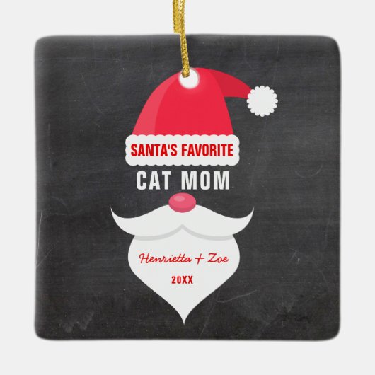Grappig kerstkerstman's favoriete kat mam foto keramisch ornament (Voorkant)