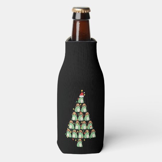 Grappig kerstkikkervisje met kerstboomschilfers, c flesjeskoeler (Fles Voorkant)