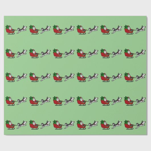 Grappig kerstkleed met Husky Dog Pulling Cadeaupapier (Vlak)