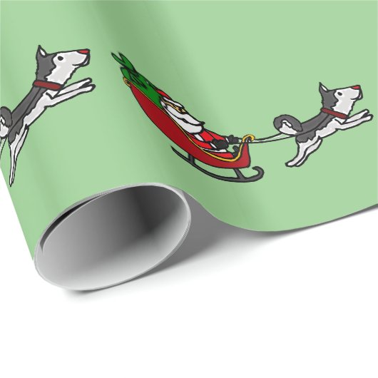 Grappig kerstkleed met Husky Dog Pulling Cadeaupapier (Rol Hoek)