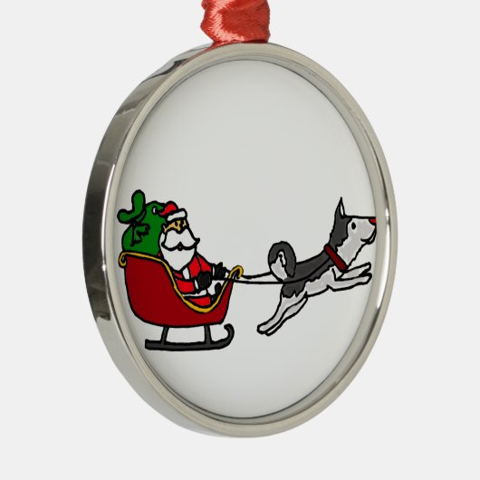 Grappig kerstkleed met Husky Dog Pulling Metalen Ornament (Rechts)