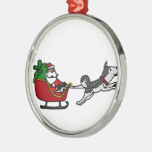 Grappig kerstkleed met Husky Dog Pulling Metalen Ornament (Links)