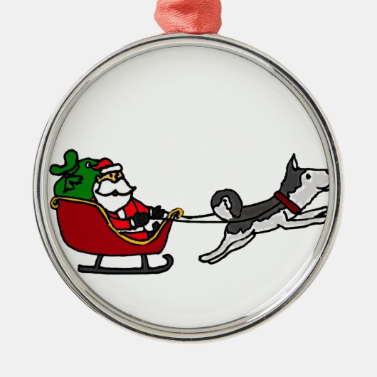 Grappig kerstkleed met Husky Dog Pulling Metalen Ornament (Voorkant)