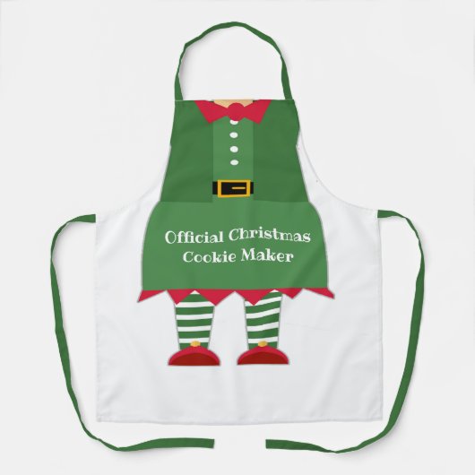 Grappig kerstkoekjesmaker Elf Green Red Schort (Voorkant)
